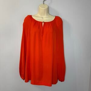 Tory Burch Coral Red Silk Blouse Lightweight Long Sleeve Red /Orange Relax Sz 8